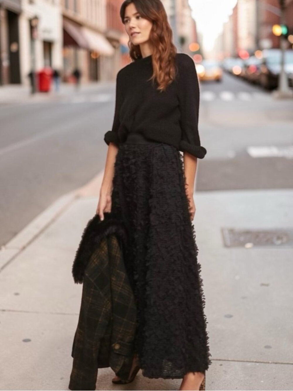 Anthropologie Eri + Ali Rive Droite Black Petal Appliqué Maxi Skirt XS